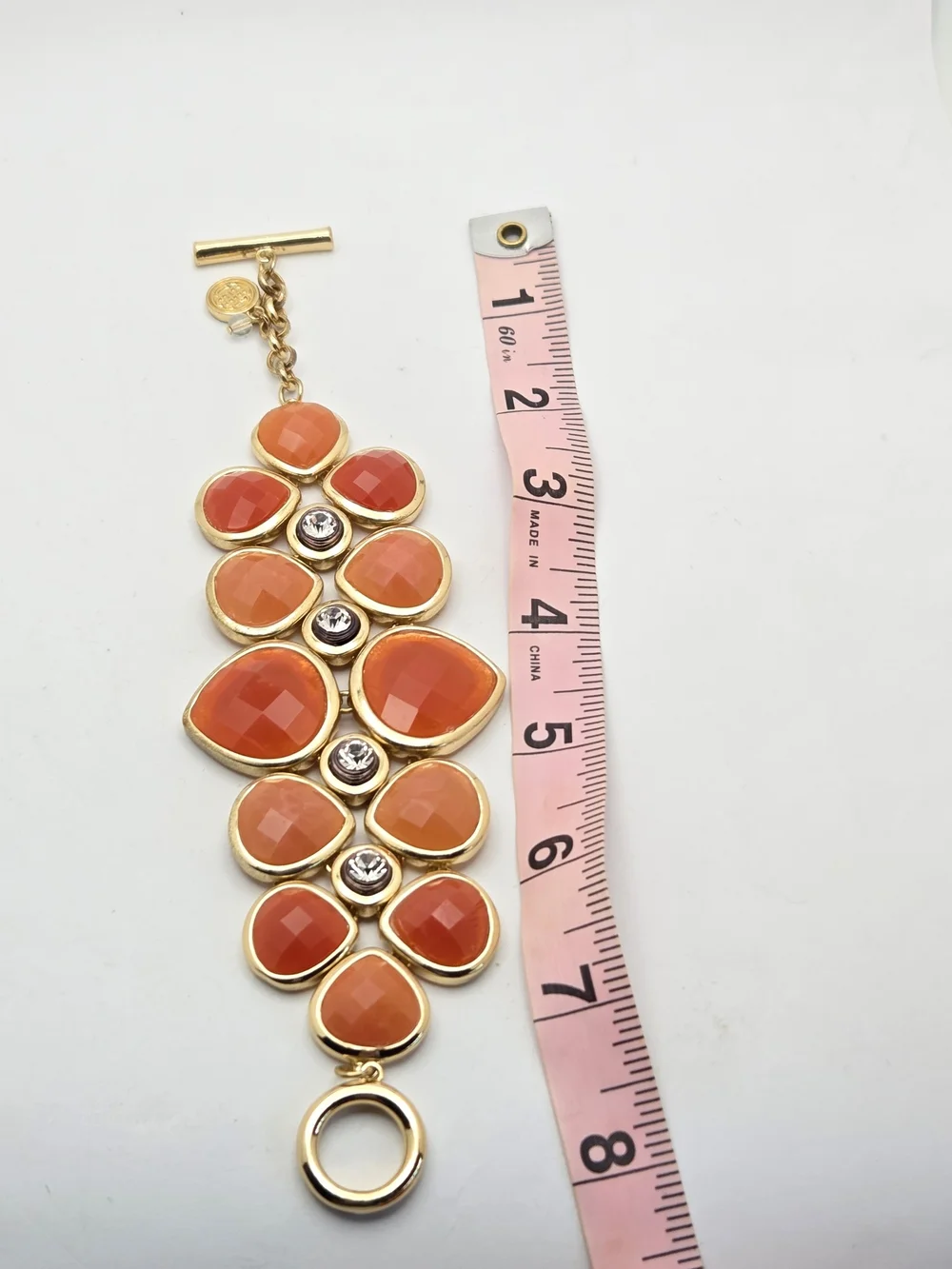 Dana Buchman Gold Tone Orange Teardrop Resin Statement Toggle Bracelet
